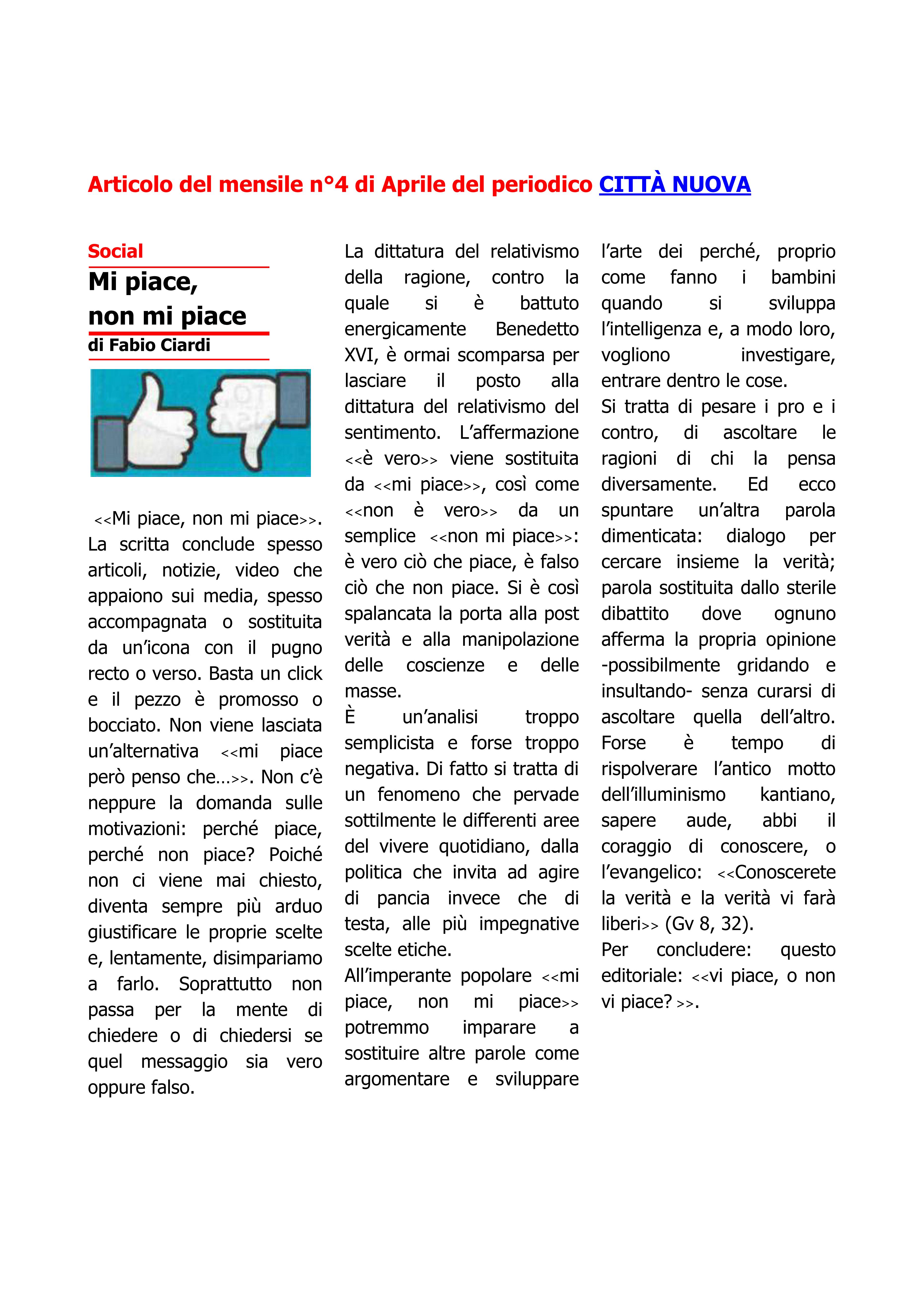 MI PIACE NON MI PIACE COME VALUTANO LE PERSONE OGGI Parole Insieme